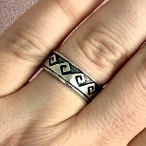 sterling silver greek key waves overlay band ring size 10.5